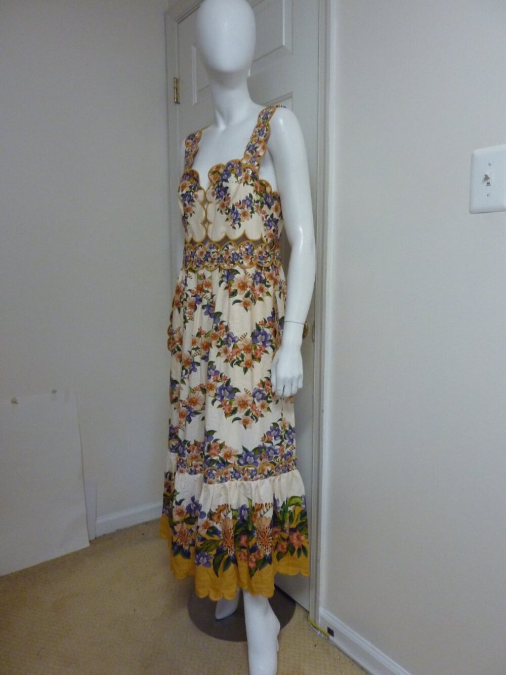 Farm Rio Hilo Stripes Sand Scallop-Trim Midi Dress - Picture 14 of 15